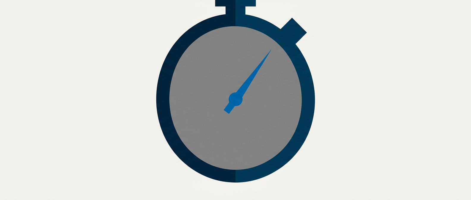 A grey stopwatch with its single cobalt second hand just past the top of the arc, the narrow first-hour window to respond to a social media crisis.
